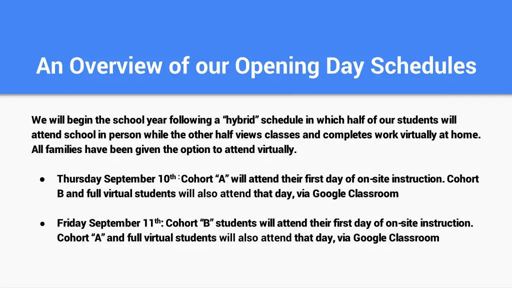 an overview of our opening day schedules