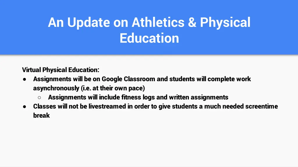 an update on athletics physical education