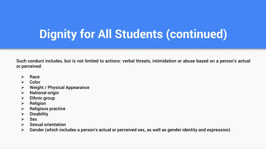 dignity for all students continued