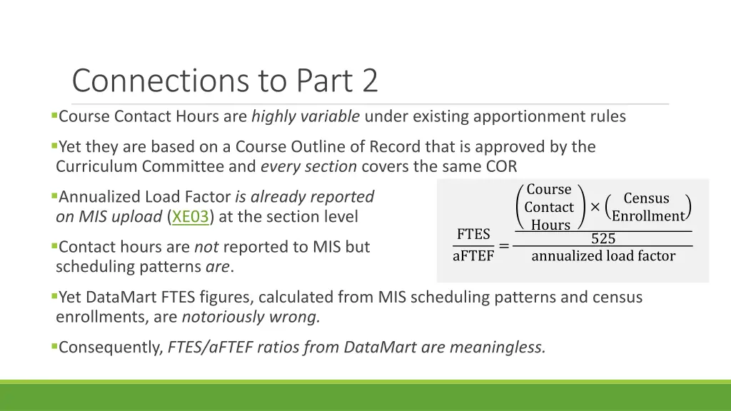 connections to part 2 course contact hours