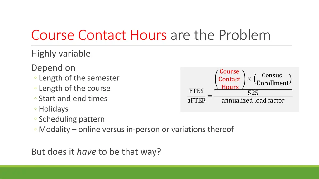 course contact hours are the problem