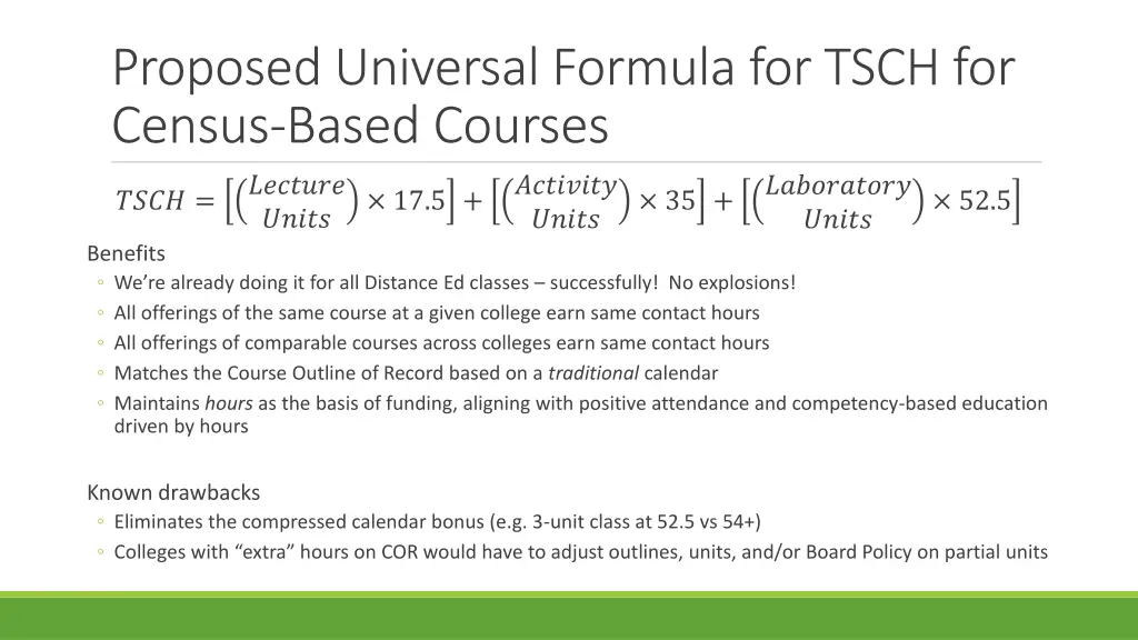 proposed universal formula for tsch for census