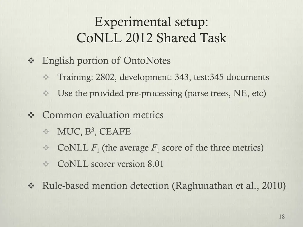 experimental setup conll 2012 shared task