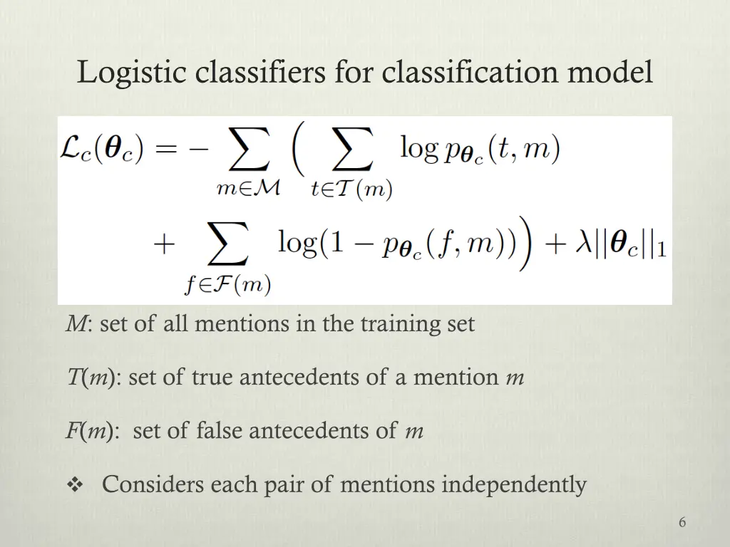 logistic classifiers for classification model