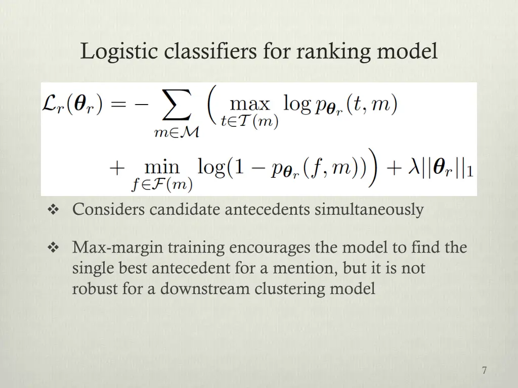 logistic classifiers for ranking model