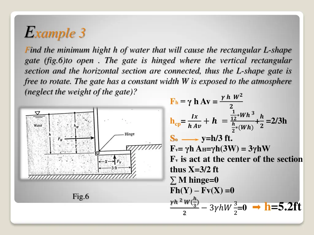 e xample 3 find the minimum hight h of water that