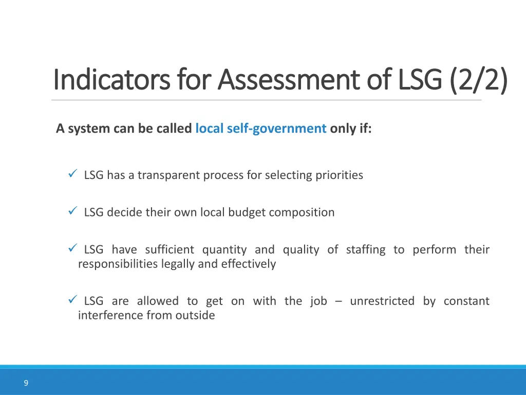 indicators for assessment of indicators