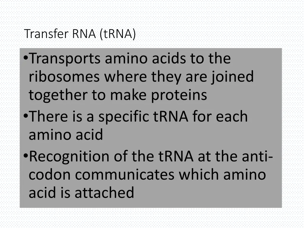 transfer rna trna transports amino acids