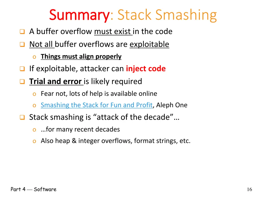 summary summary stack smashing