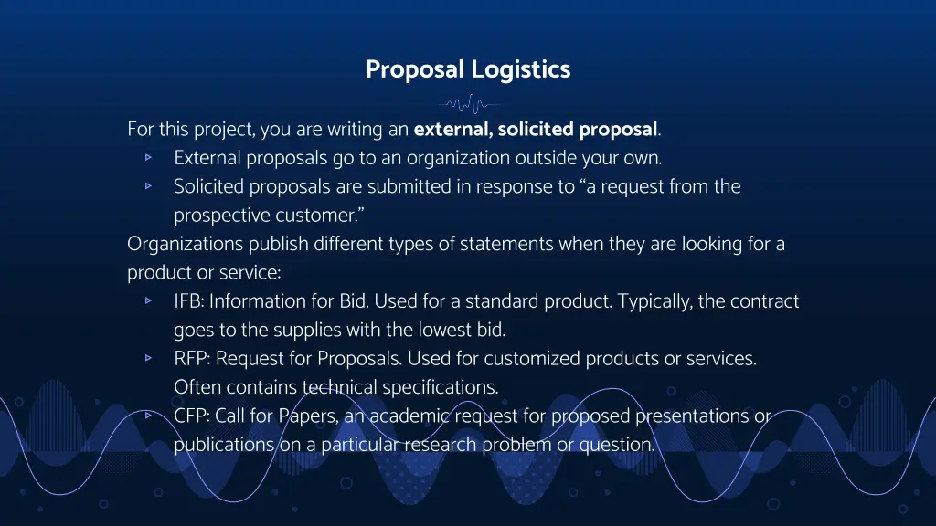 proposal logistics