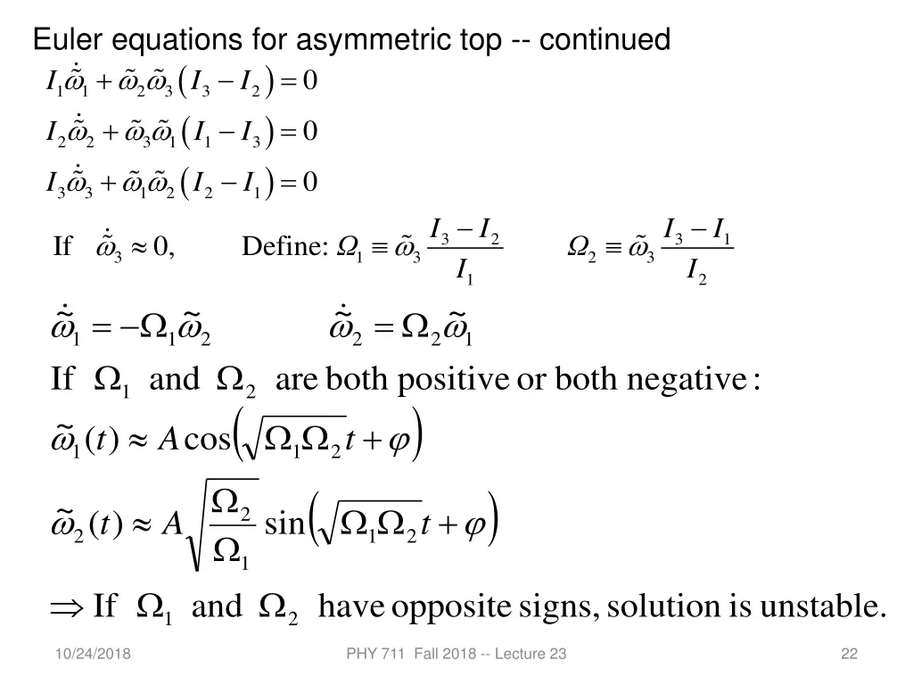 euler equations for asymmetric top continued