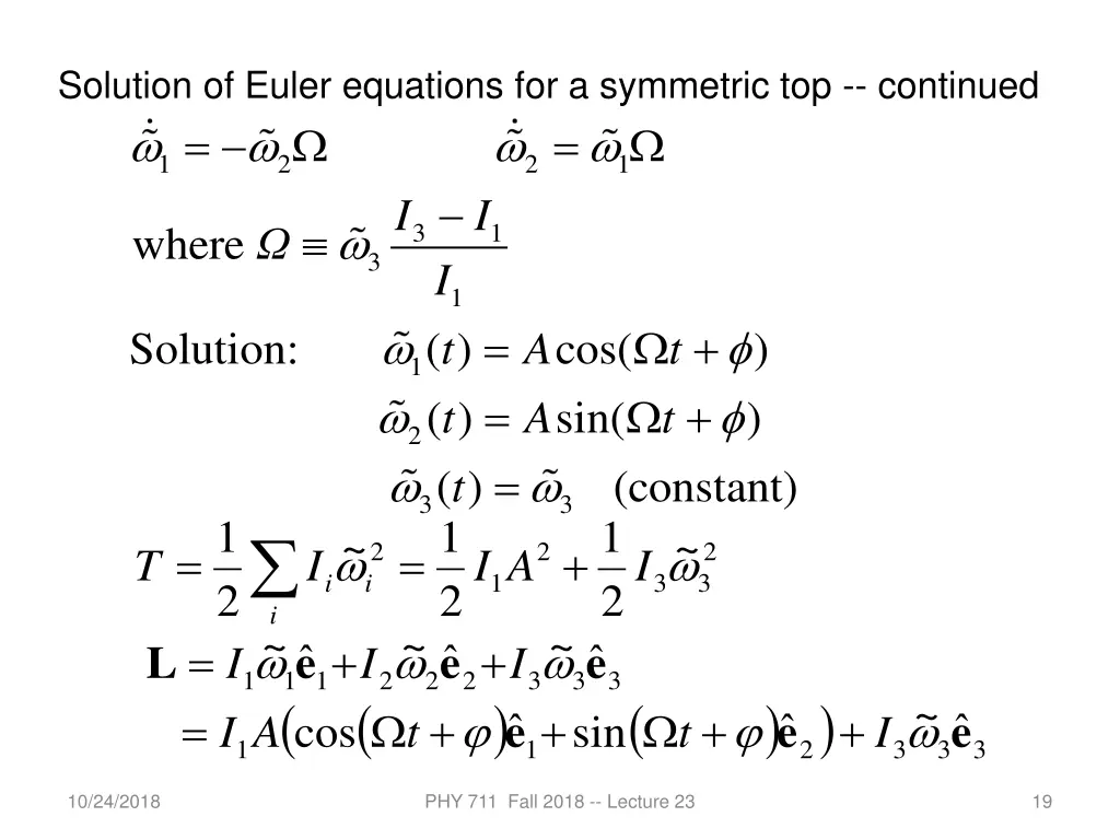 solution of euler equations for a symmetric