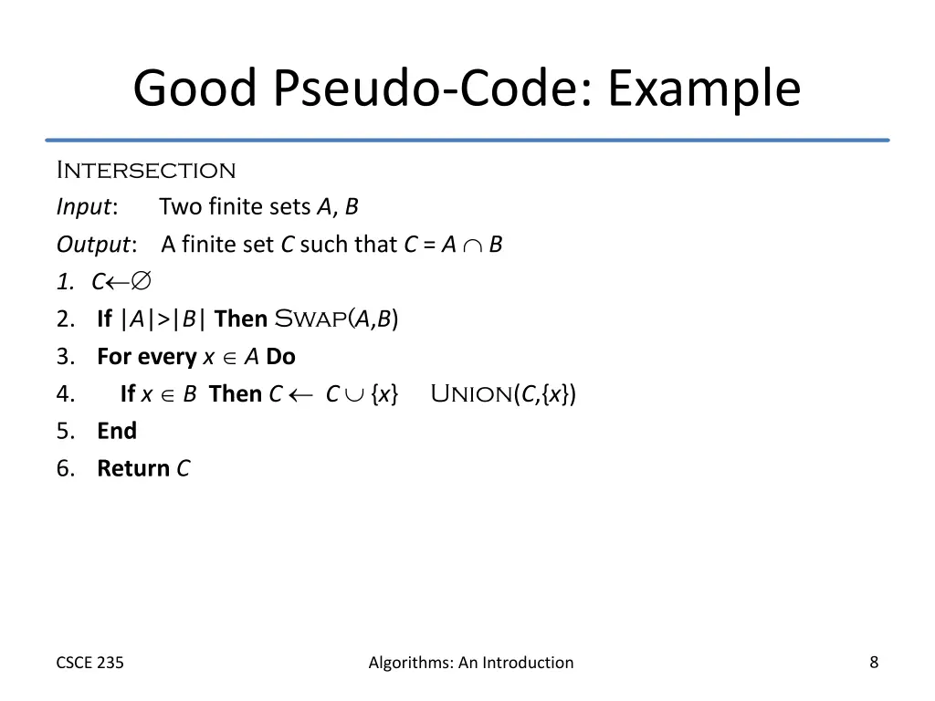 good pseudo code example