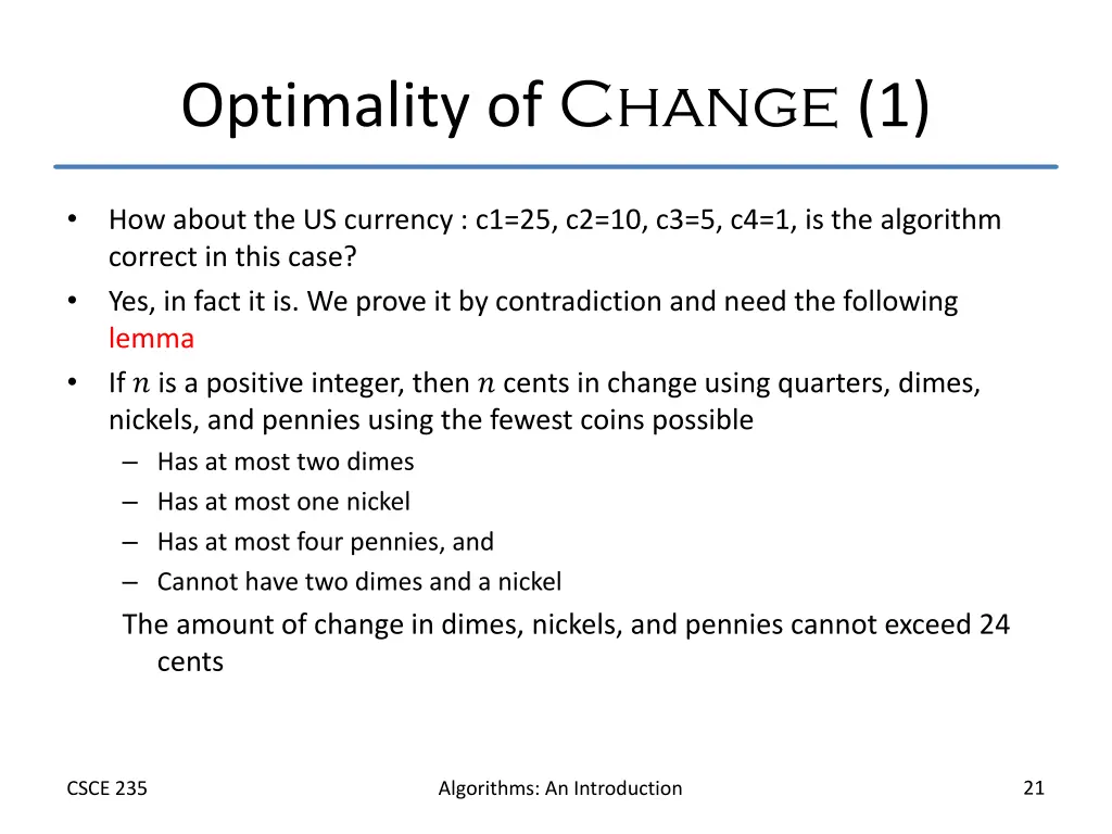 optimality of change 1