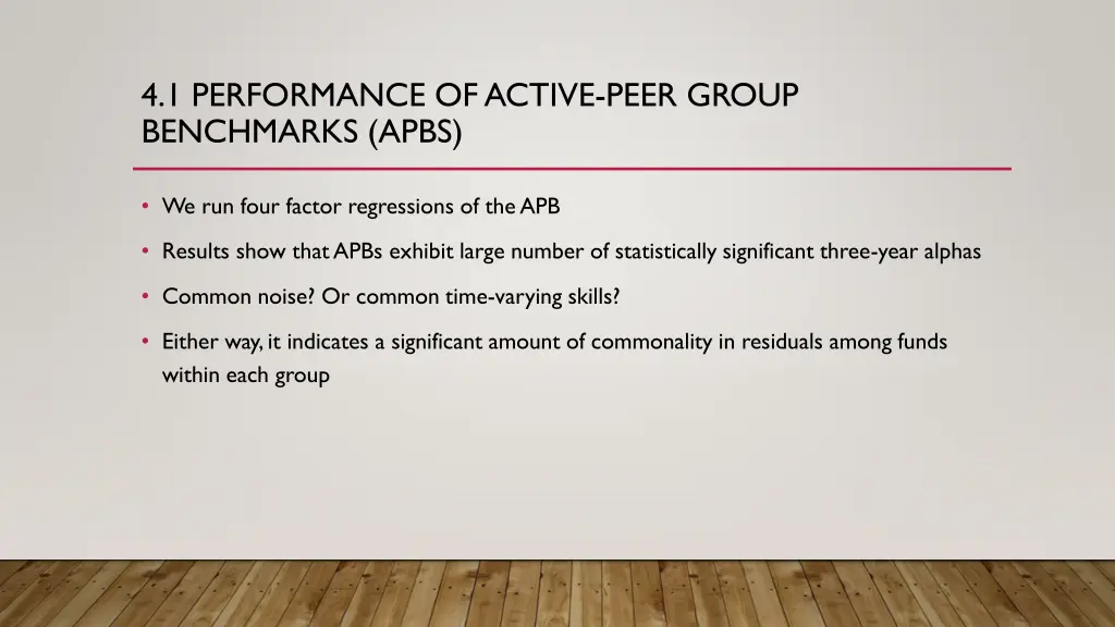4 1 performance of active peer group benchmarks