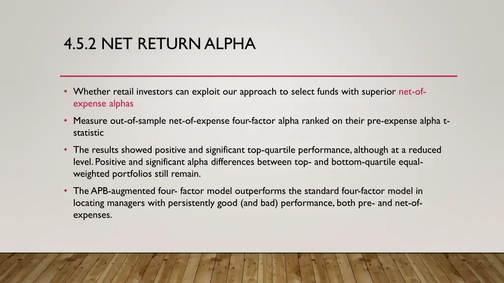 4 5 2 net returnalpha