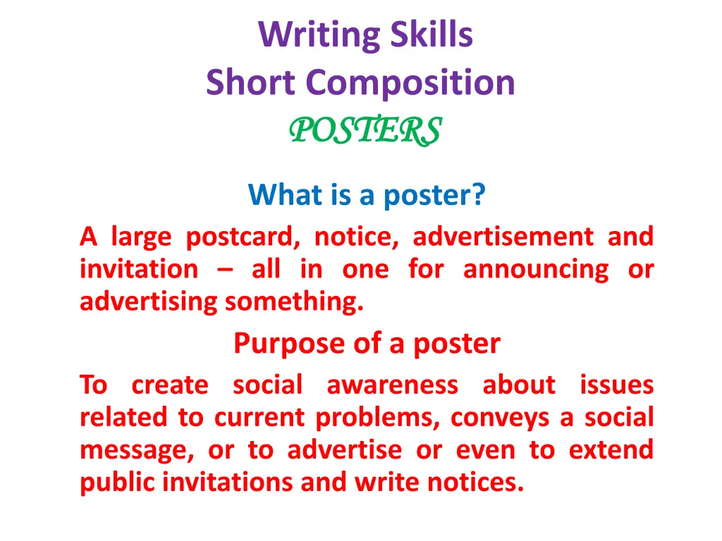 writing skills short composition posters posters