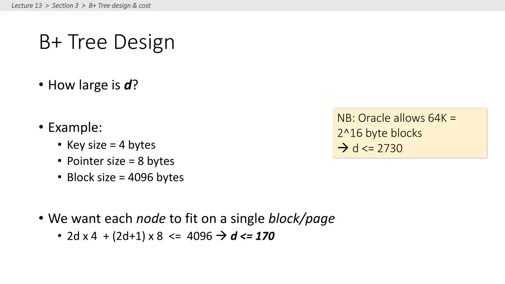 lecture 13 section 3 b tree design cost lecture 3
