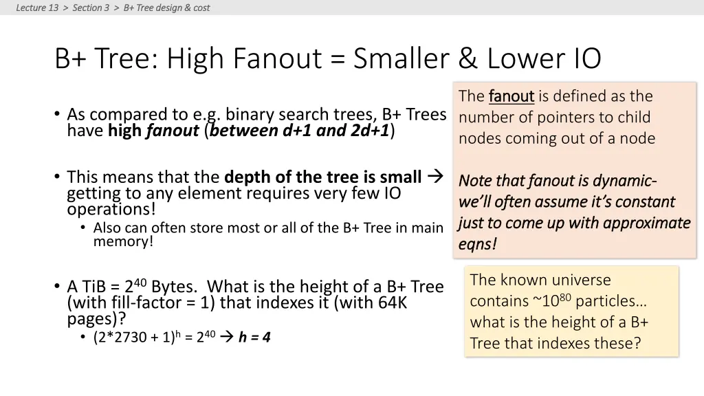 lecture 13 section 3 b tree design cost lecture 4