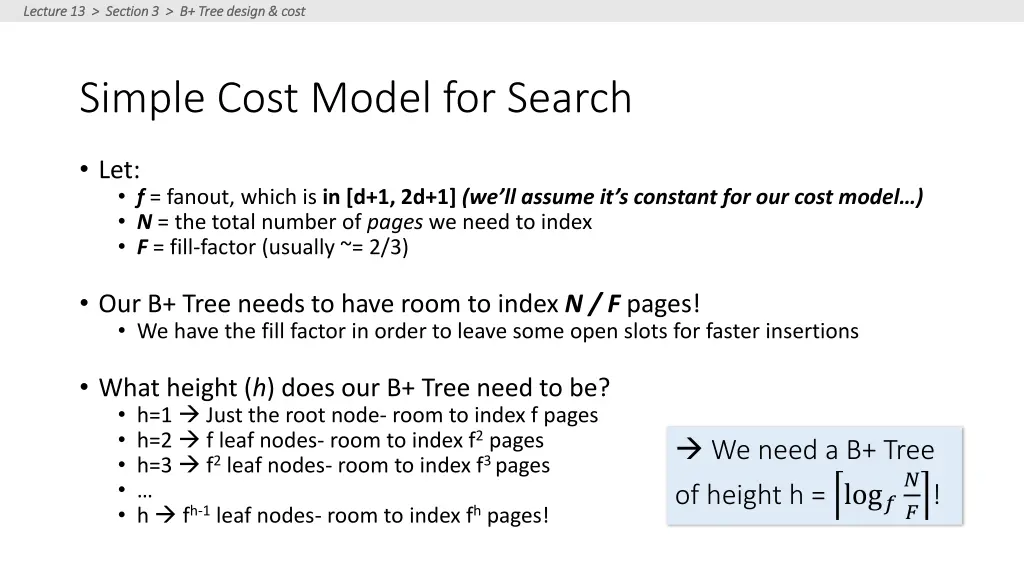 lecture 13 section 3 b tree design cost lecture 6