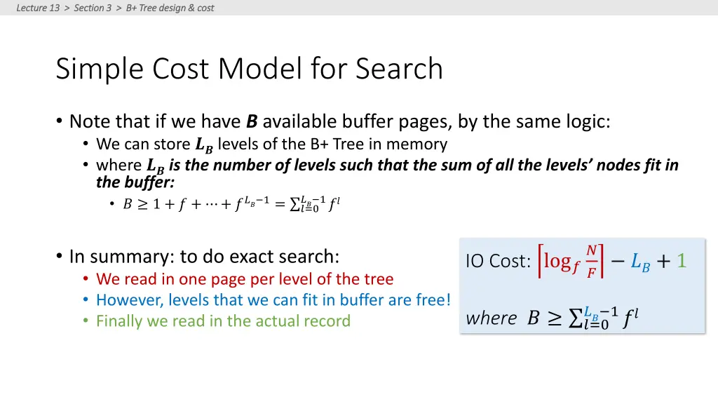 lecture 13 section 3 b tree design cost lecture 7