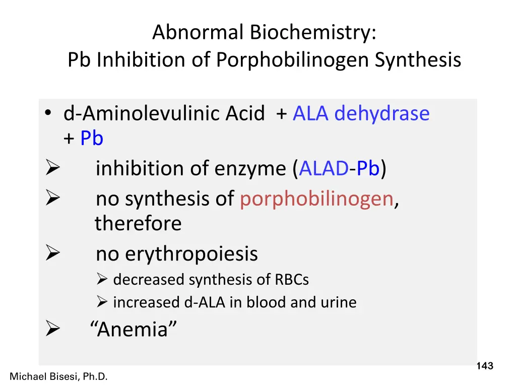 abnormal biochemistry pb inhibition