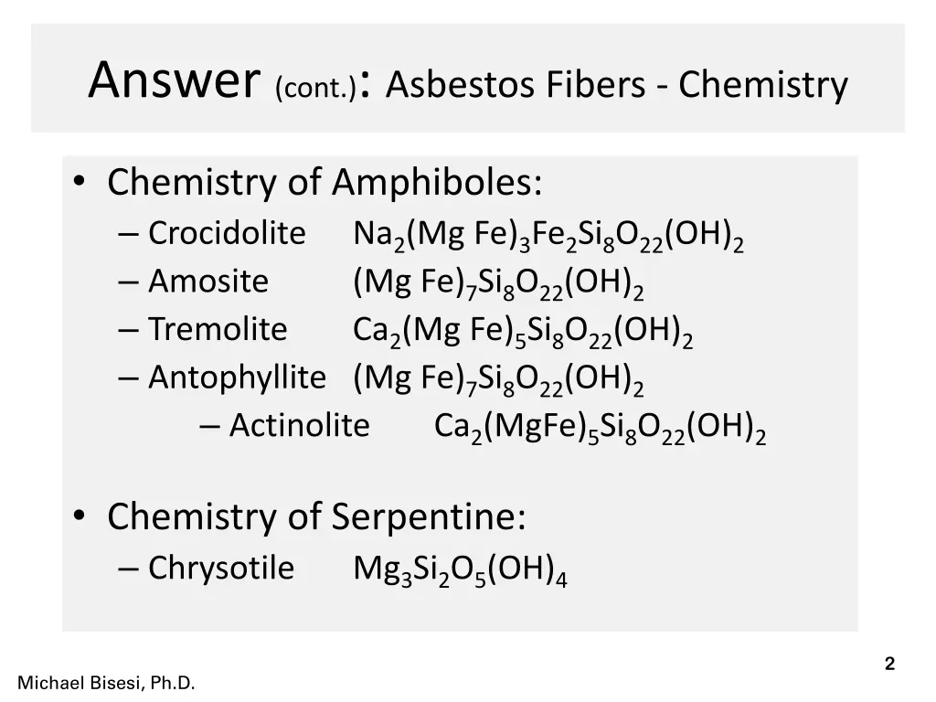 answer cont asbestos fibers chemistry
