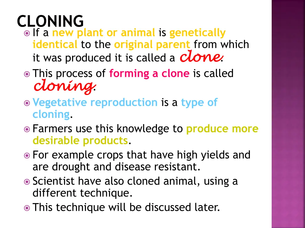 cloning if a new plant or animal is genetically