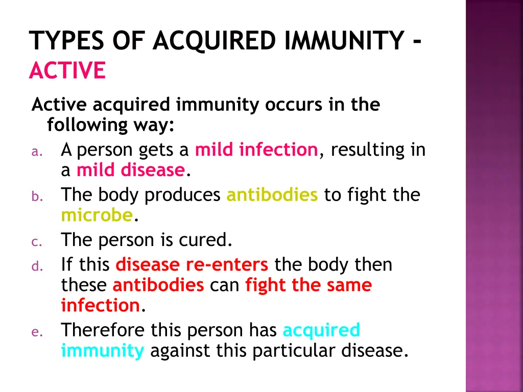types of acquired immunity active active acquired