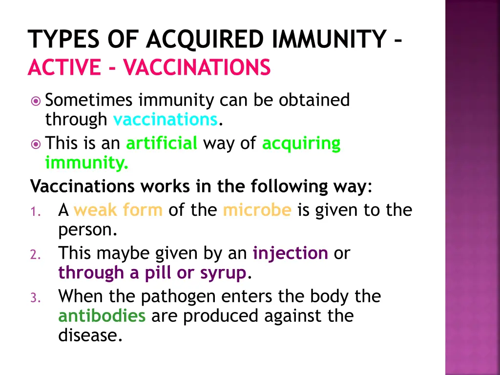 types of acquired immunity active vaccinations