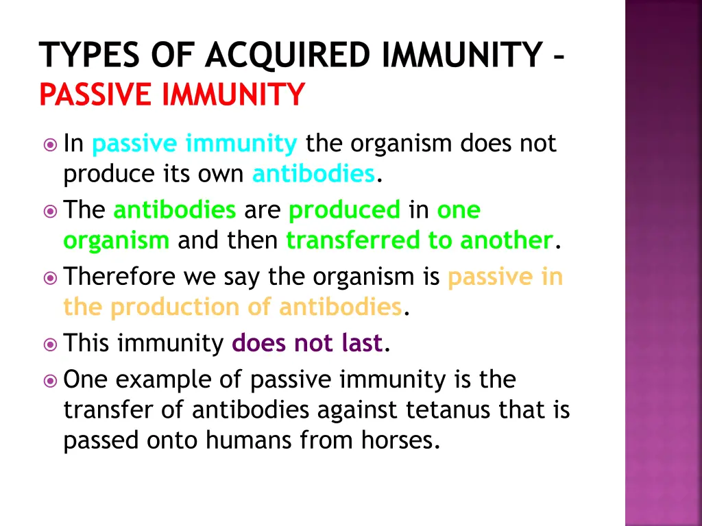 types of acquired immunity passive immunity