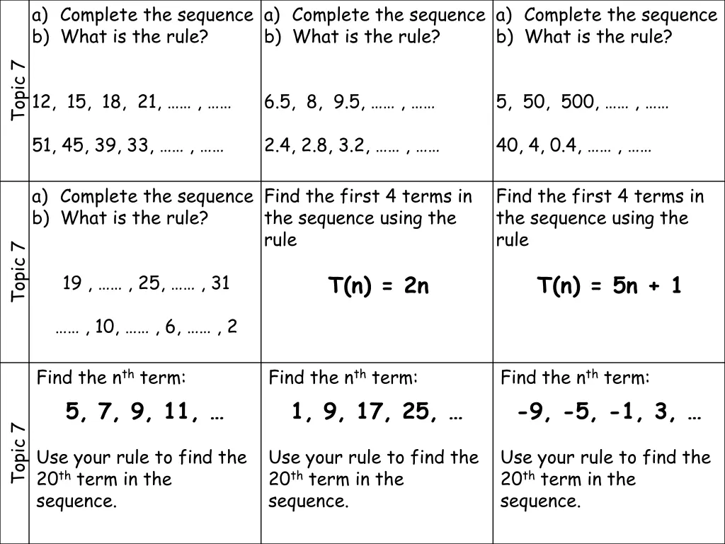 a complete the sequence b what is the rule