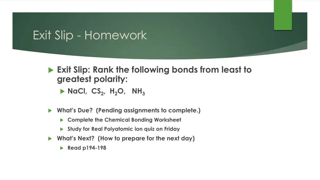 exit slip homework