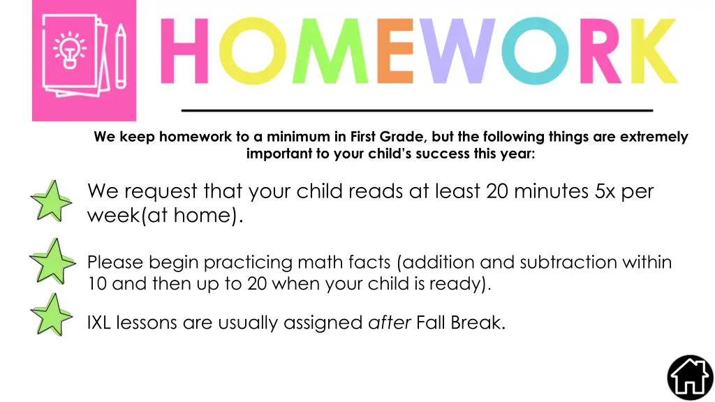 we keep homework to a minimum in first grade