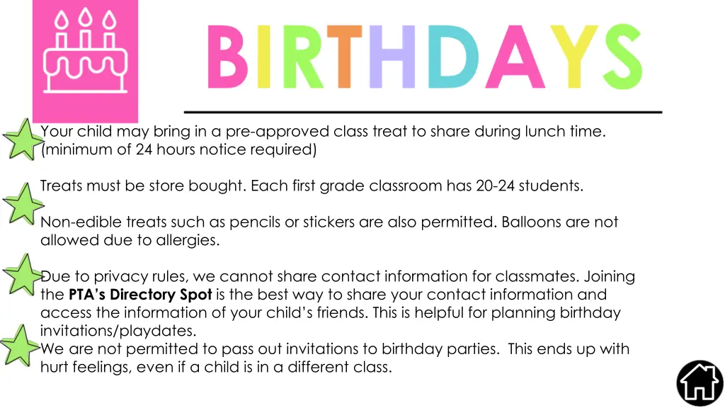 your child may bring in a pre approved class