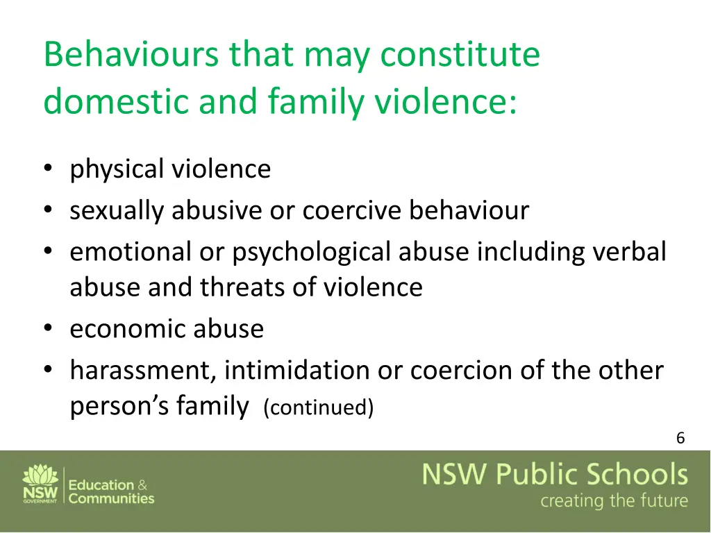 behaviours that may constitute domestic