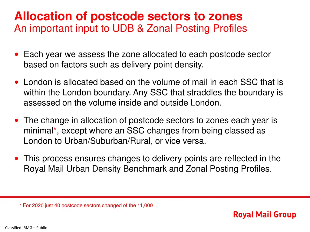 allocation of postcode sectors to zones