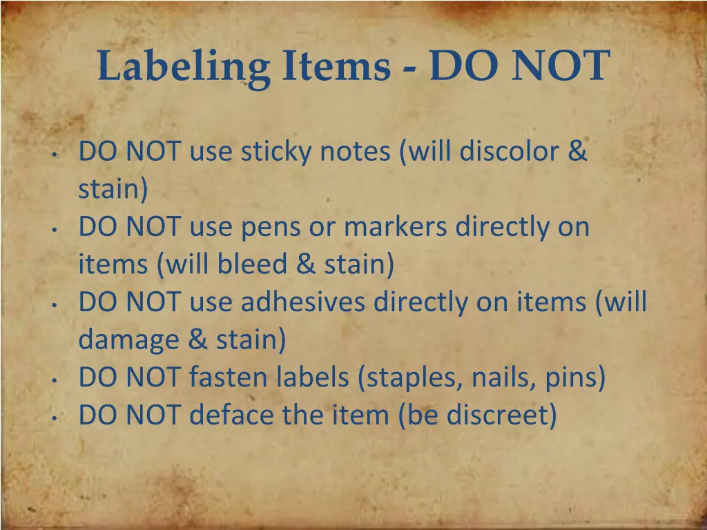 labeling items do not