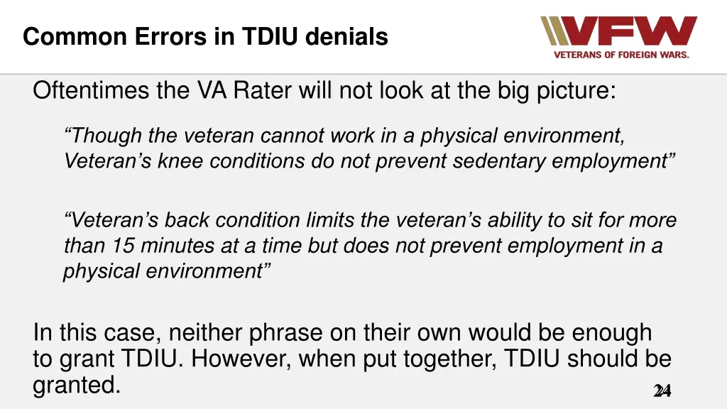 common errors in tdiu denials
