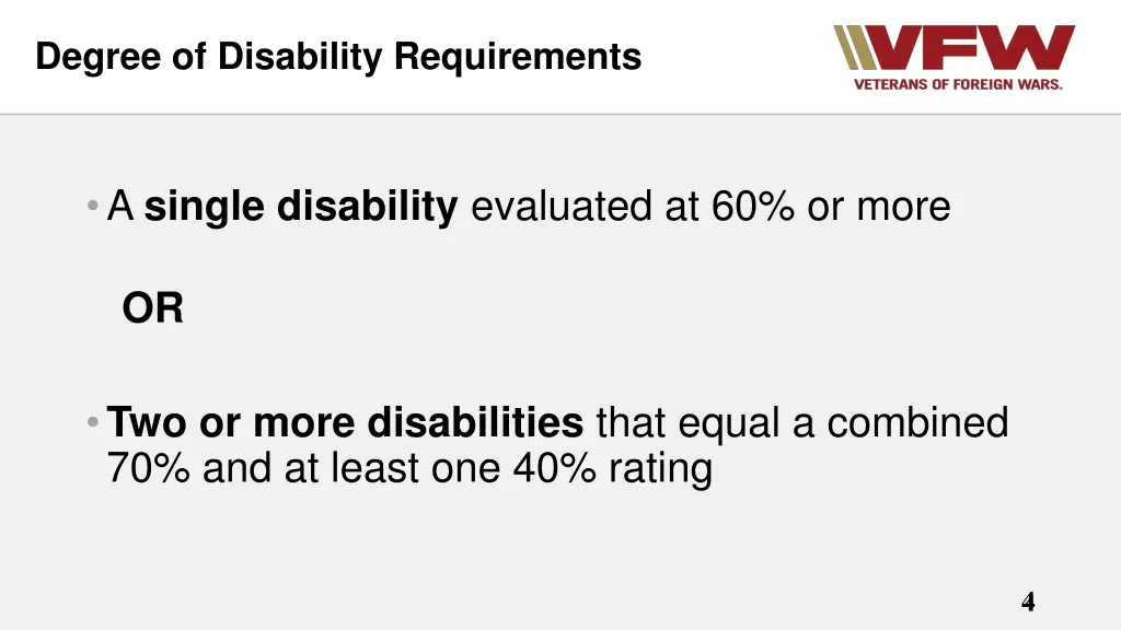 degree of disability requirements