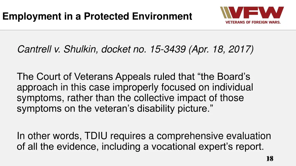 employment in a protected environment