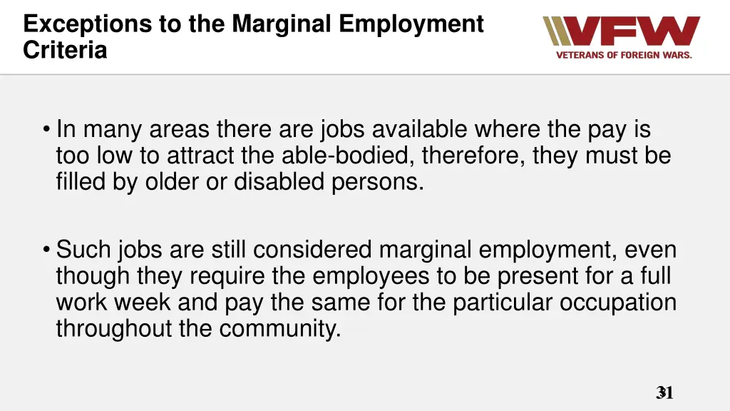exceptions to the marginal employment criteria