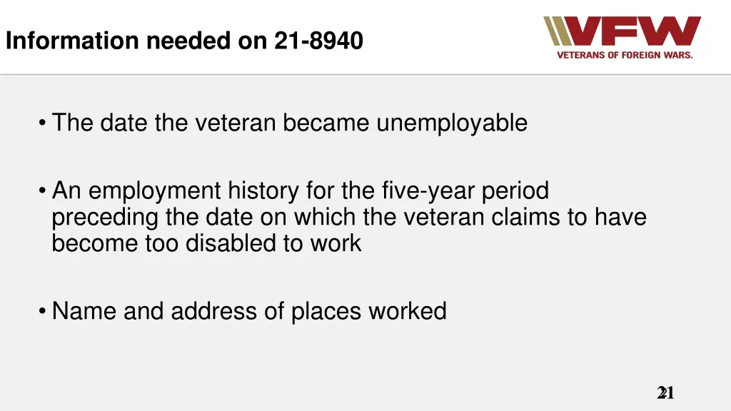 information needed on 21 8940