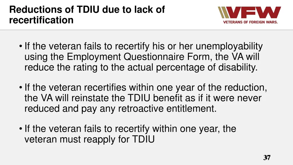 reductions of tdiu due to lack of recertification