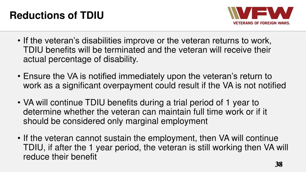 reductions of tdiu