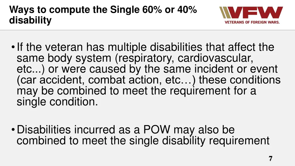 ways to compute the single 60 or 40 disability 2