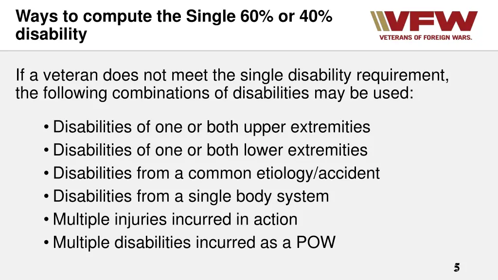 ways to compute the single 60 or 40 disability