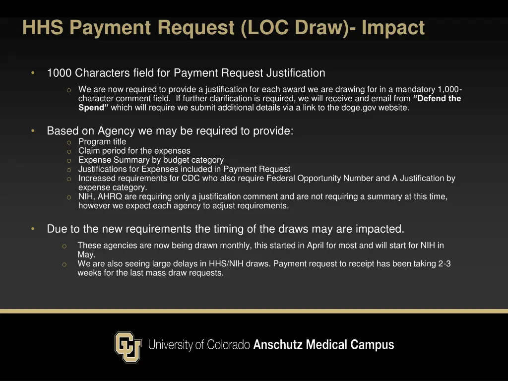 hhs payment request loc draw impact