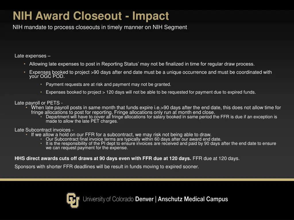 nih award closeout impact nih mandate to process
