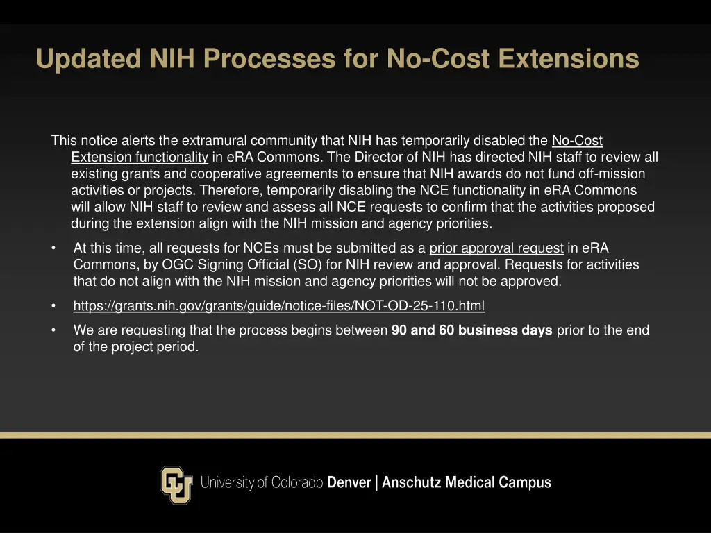 updated nih processes for no cost extensions